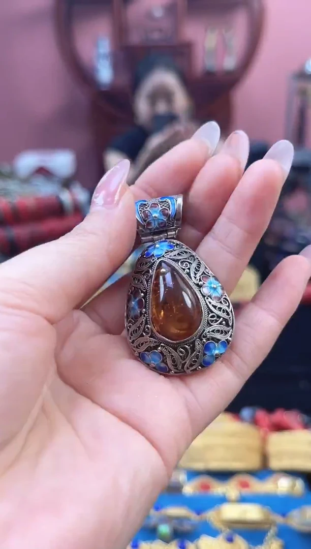 非遗 花丝镶嵌吊坠 蜜色 水滴