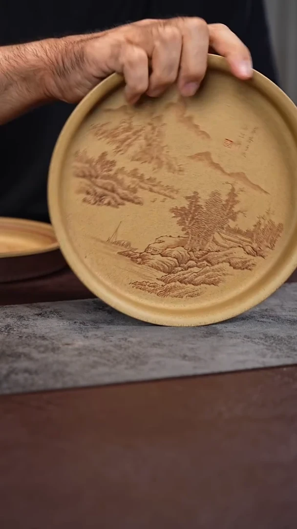 茶杯紫砂壶承 刻绘