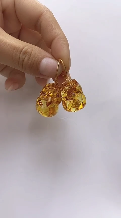 【闪购商品】琥珀裸石银S925镶嵌琥珀耳坠