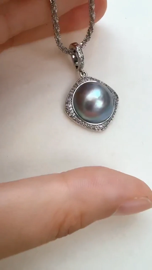 吊坠(赠链)未镶嵌淡水珍珠灰色四方