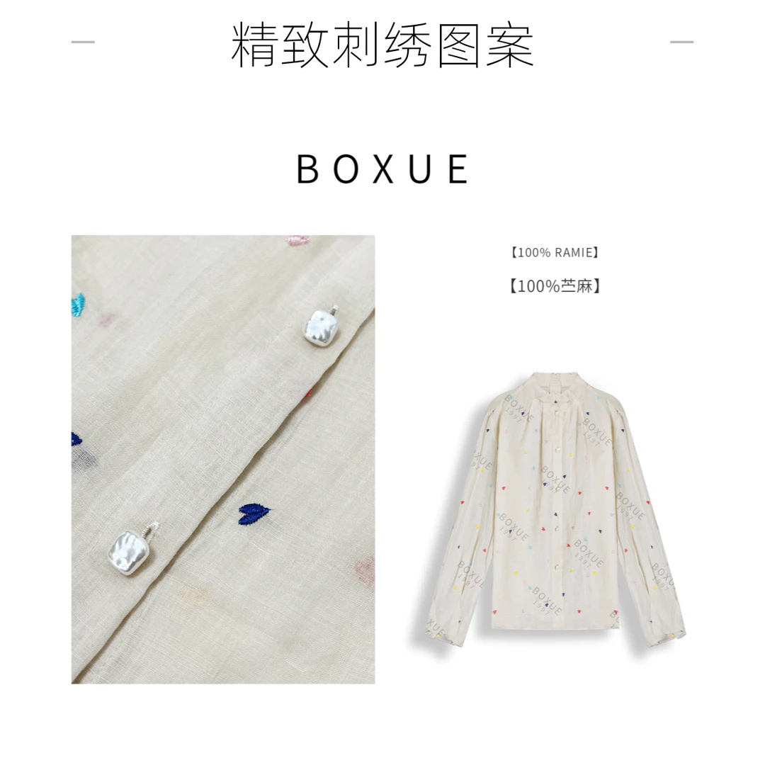 BOXUE“爱心波点”2025春季新款高级感100苎麻彩色 衬衫#250107CS71