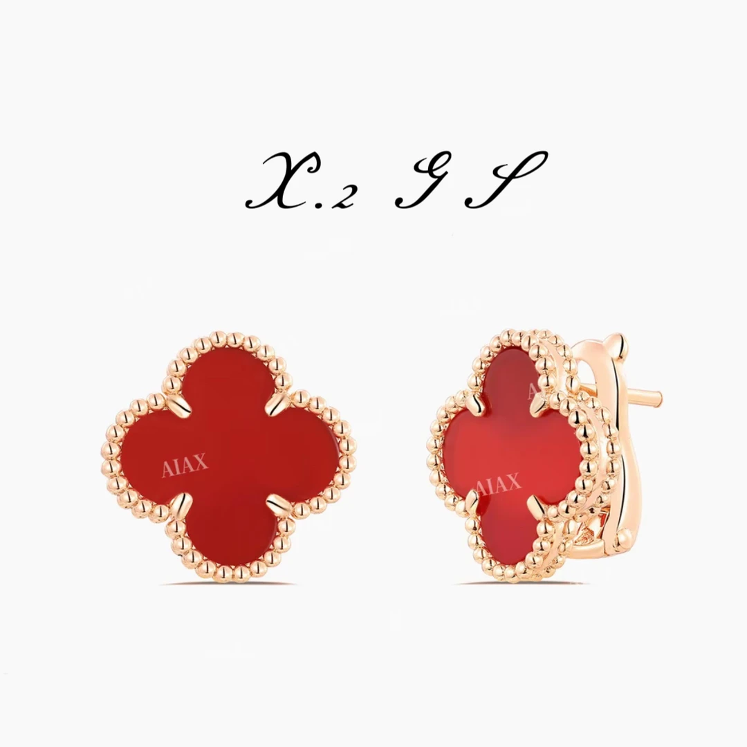 合金耳饰 X·2高奢幸运花花耳钉气质红色轻奢T10