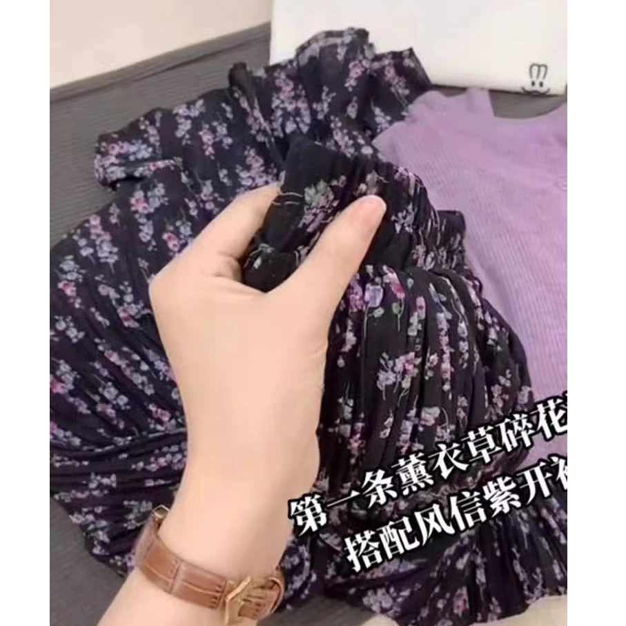 2025春秋新款女半身裙碎花大摆显瘦高腰秋季中长款印花气质高级