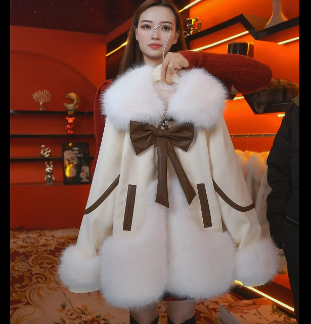 DM【黑玫瑰】轻奢新款时尚洋气加绒加厚秋冬季保暖大毛领女装外套