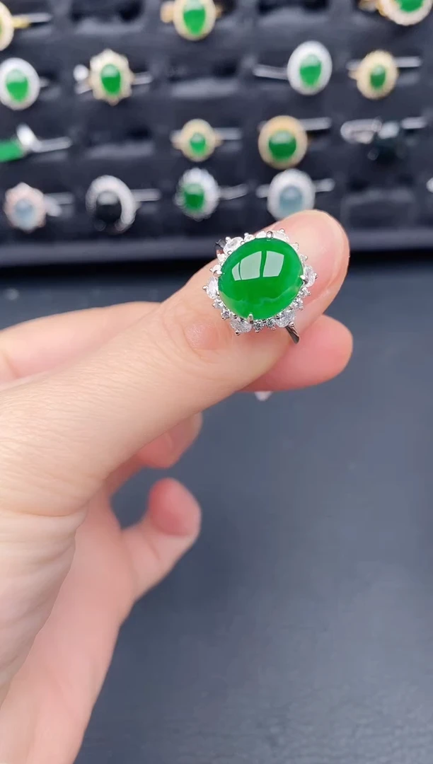 银S925镶嵌戒指翡翠天然a货翡翠467