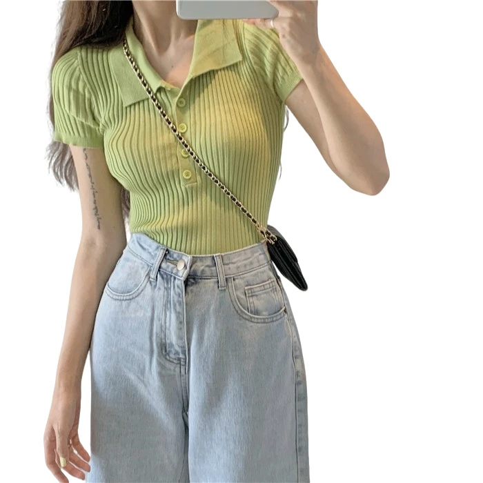 白色短袖恤女夏季法式夏日薄款别致小众短款针织衫上衣温婉风衣服