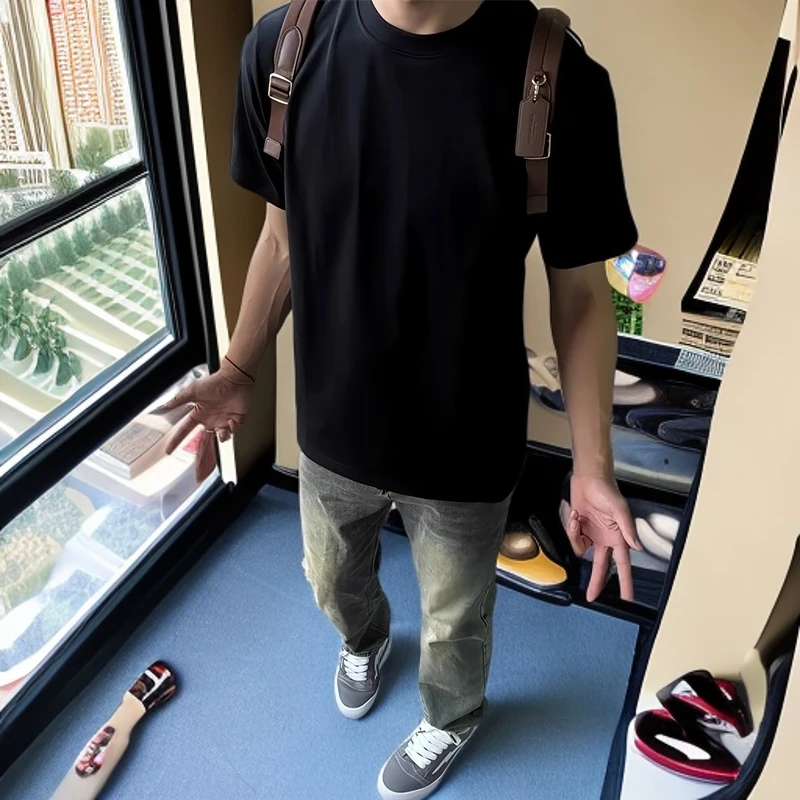 黑色cleanfit短袖男款夏季重磅纯棉小领口t恤正肩显瘦美式半截袖