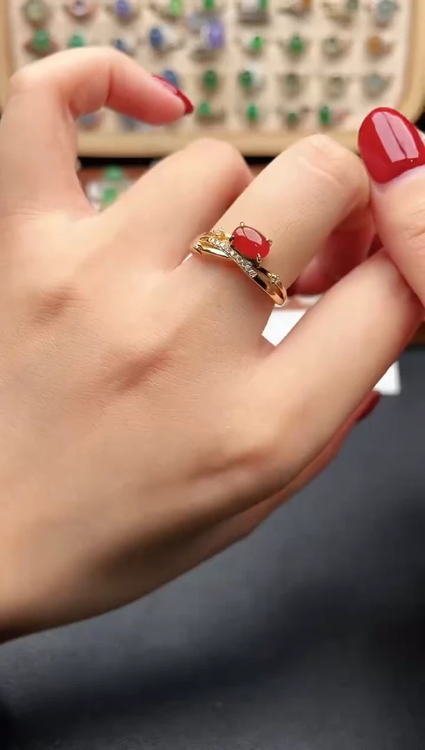 银S925镶嵌戒指翡翠一物一证一礼盒