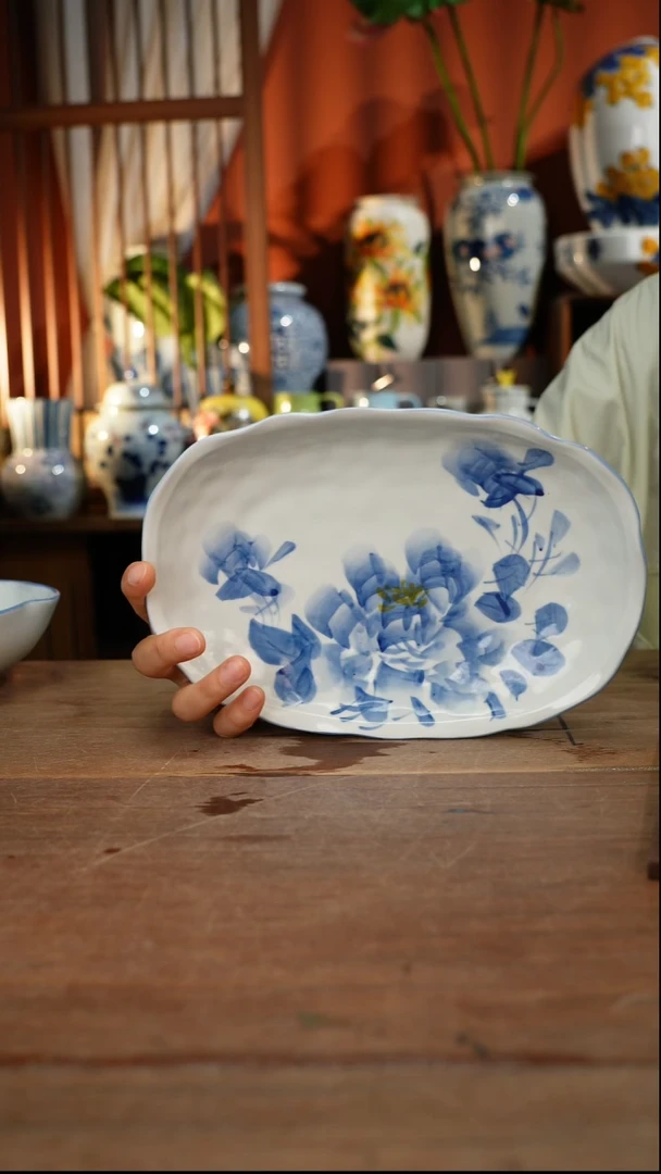 瓷片【简家甄选】景德镇设计师釉下手绘陶瓷餐具