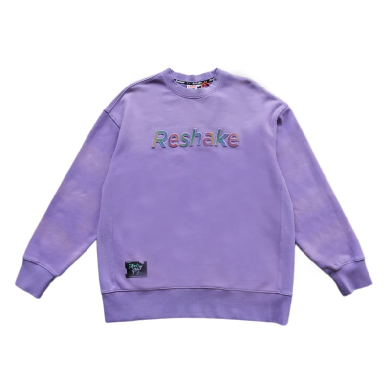 RESHAKE/后型格字母圆领套头立体浮雕情侣卫衣潮流运动卫衣长袖