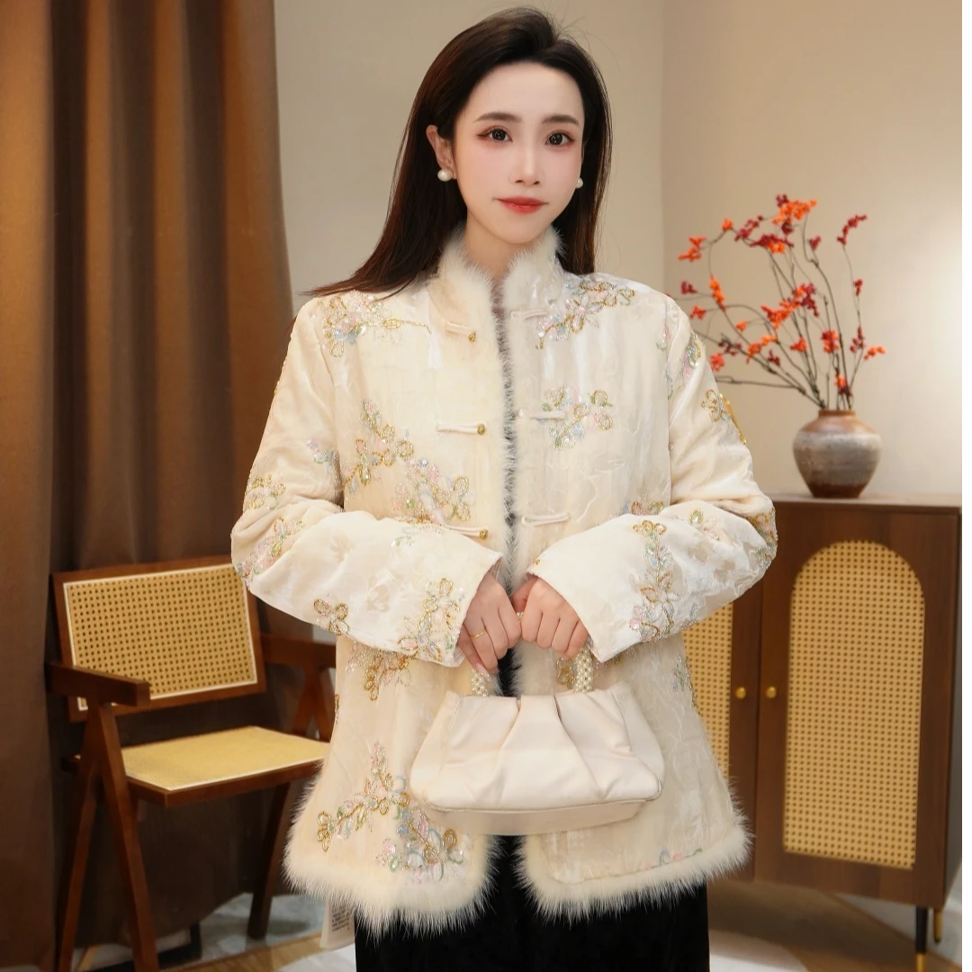 金粉世家-新中式国风手工钉珠刺绣保暖外套2025D7001睿睿广源仓