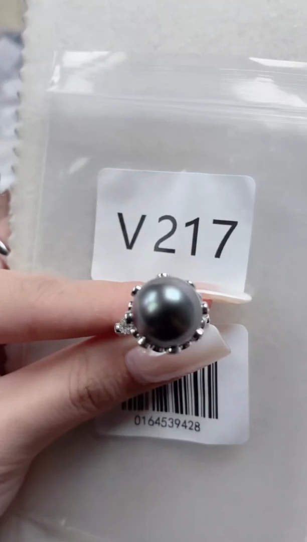 银S925镶嵌戒指海水珍珠V217