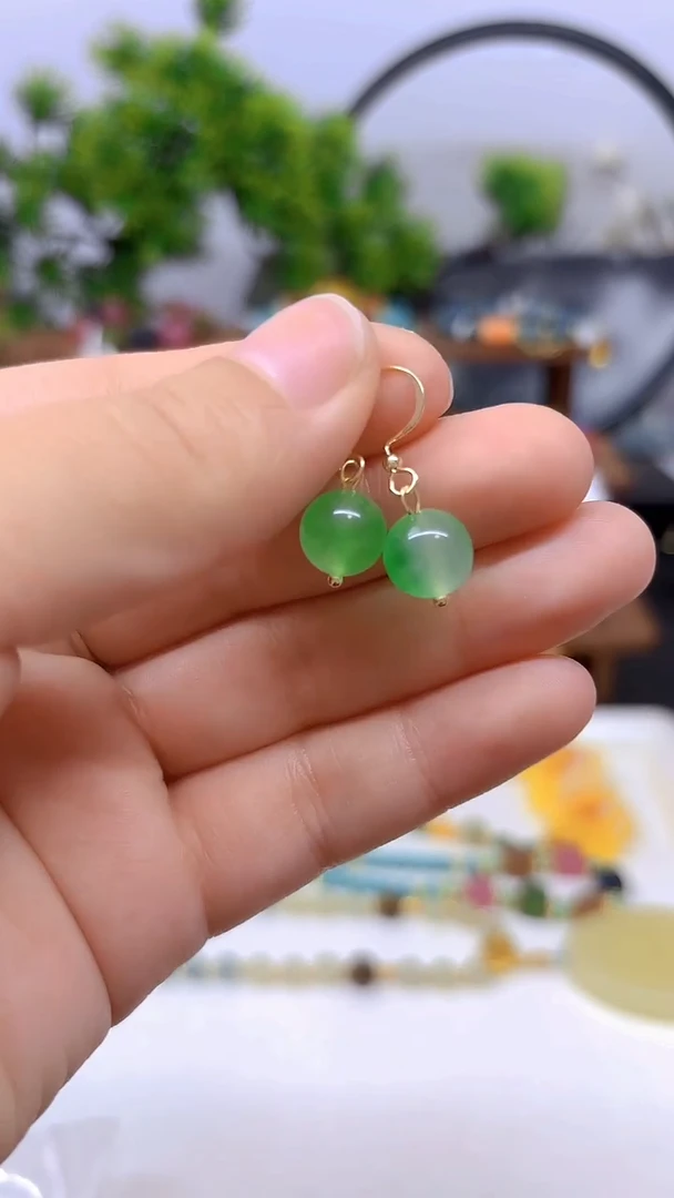 翡翠14K金镶嵌耳饰DIY款E445