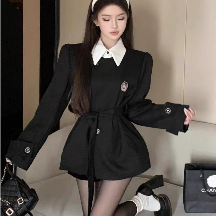 轻奢推荐假两件西装外套新款学院风高级感收腰显瘦拼接西服上衣