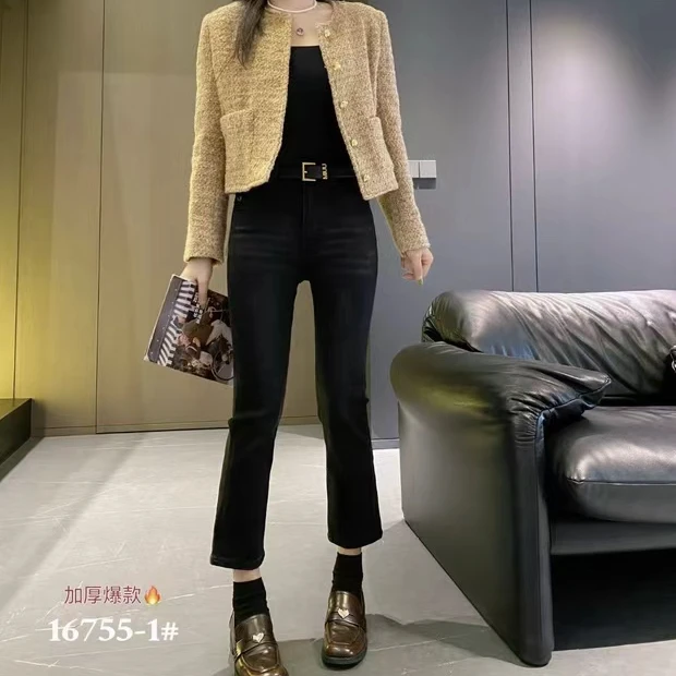 大表姐家加绒烟管牛仔裤16755-1