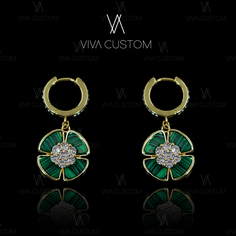 铜合金合成锆石耳饰 鎏金岁月系列 小众设计轻奢四叶草耳环