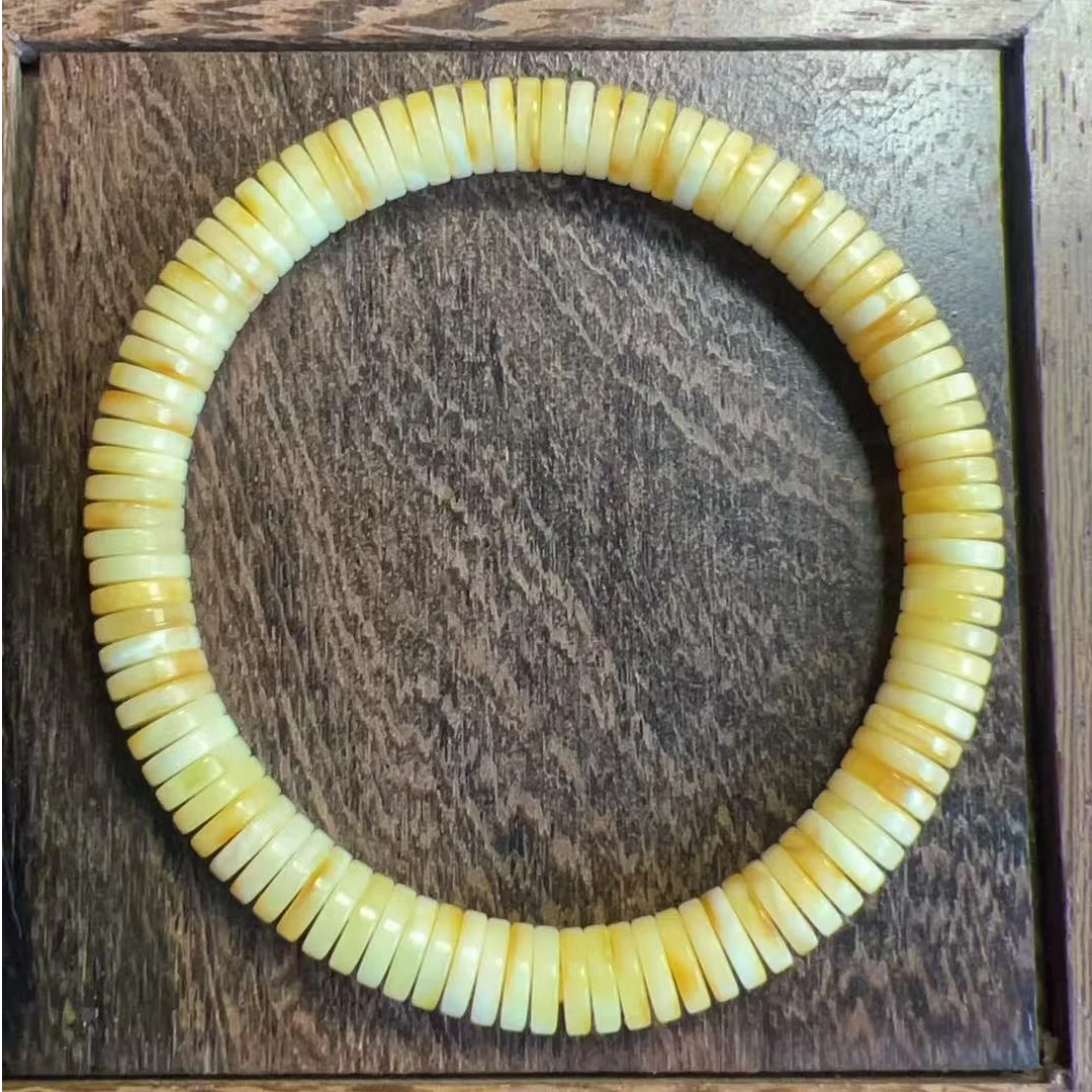 D0257天然原矿蜜蜡药片单圈手串配饰