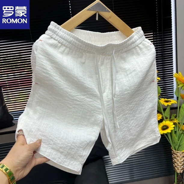 罗蒙亚麻五分裤短裤薄款透气港风男士夏季89030时尚百搭纯色