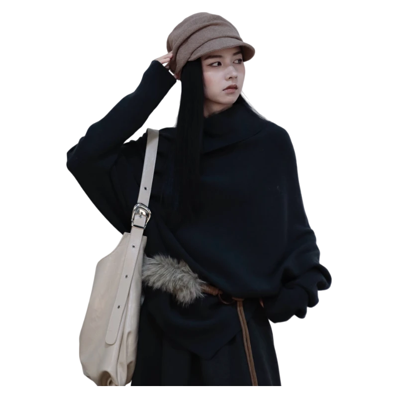 25冬季新品LIUKE留刻叠边领蝙蝠袖毛衣17451021552