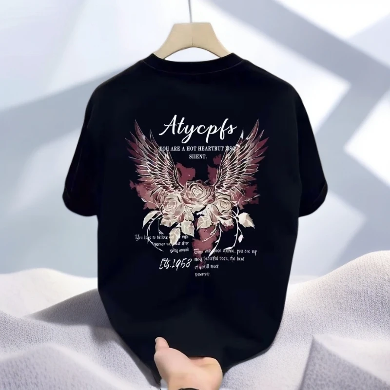 美式潮流痞帅轻奢男士短袖t恤男纯棉宽松圆领百搭高级感男装上衣