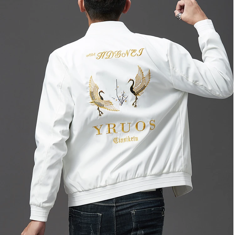 2025轻奢中国风刺绣仙鹤飞行员夹克潮牌春秋季修身棒球服男士外套