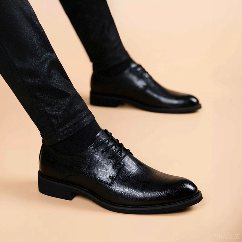 商务正装德比鞋男2025新款商务休闲尖头透气软底防滑男士皮鞋