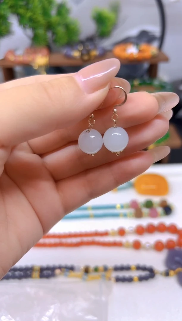 和田玉（白玉）14K金镶嵌耳饰E04