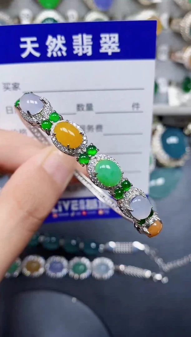 银S925镶嵌手镯翡翠208