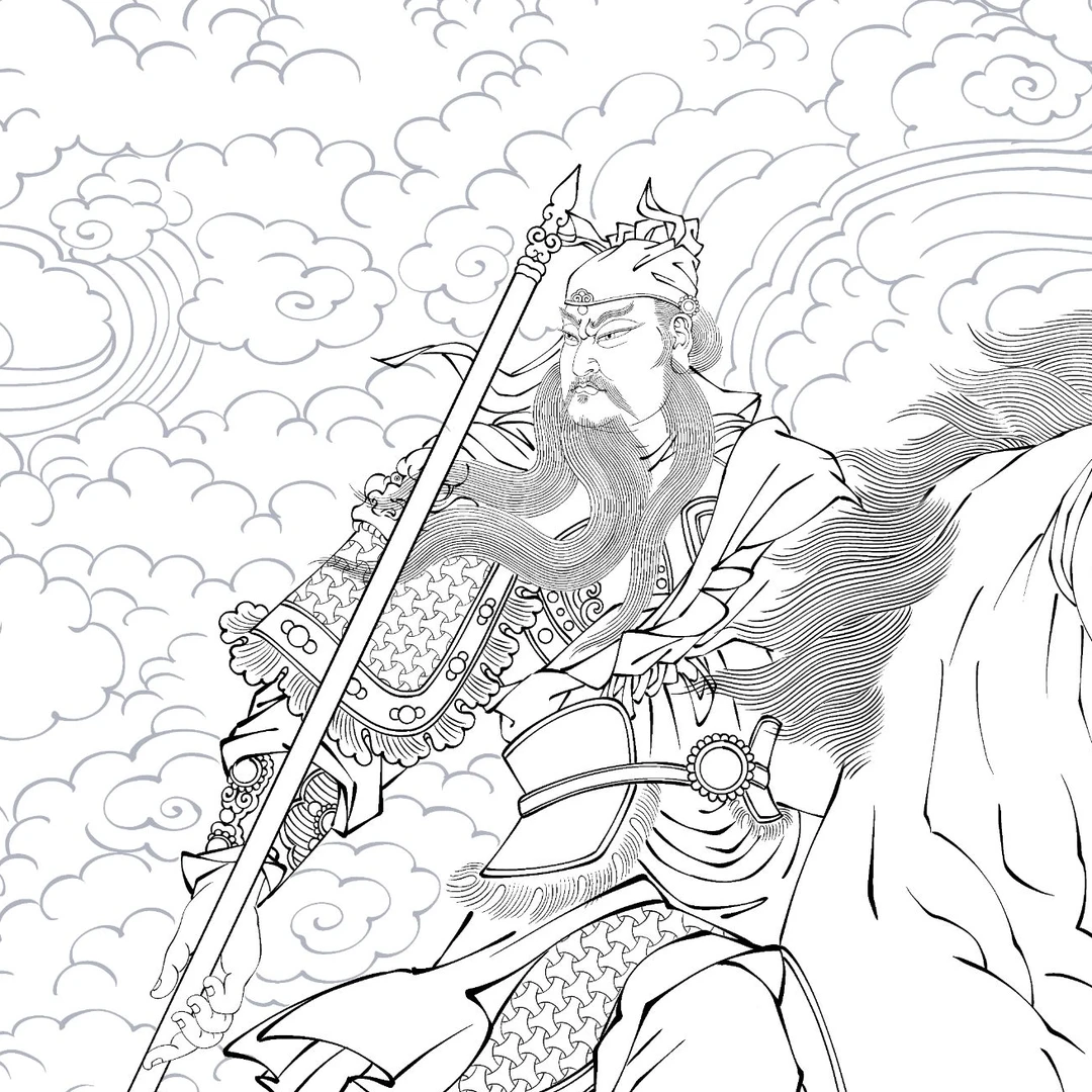 【白描日记】马上有财工笔白描线稿国画线稿纸质版高清线稿不含彩图