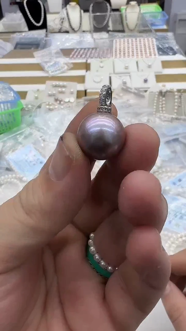 吊坠(赠链)银S925镶嵌淡水珍珠15-16mm 紫奶嘴-孤品