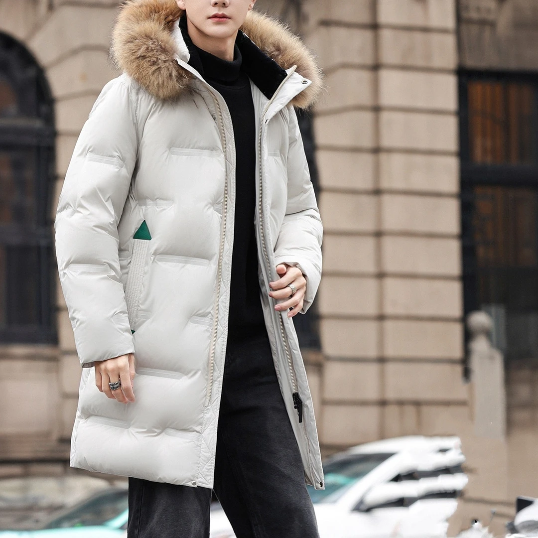 ROEMADUEGA劳玛杜伽极寒连帽羽绒服男士中长款大毛领冬季保暖外套