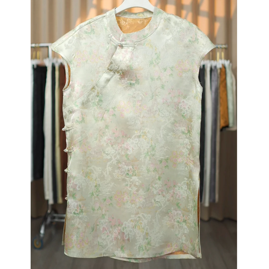 【白皮纱奥黛】新中式国风减龄显瘦亭台楼阁女士中长款上衣893