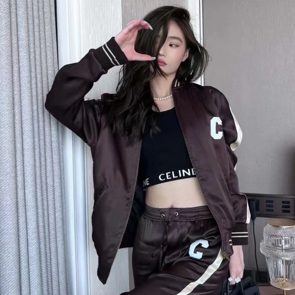 未使用 Celine/思琳 徽标字母纯色缎面夹克外套