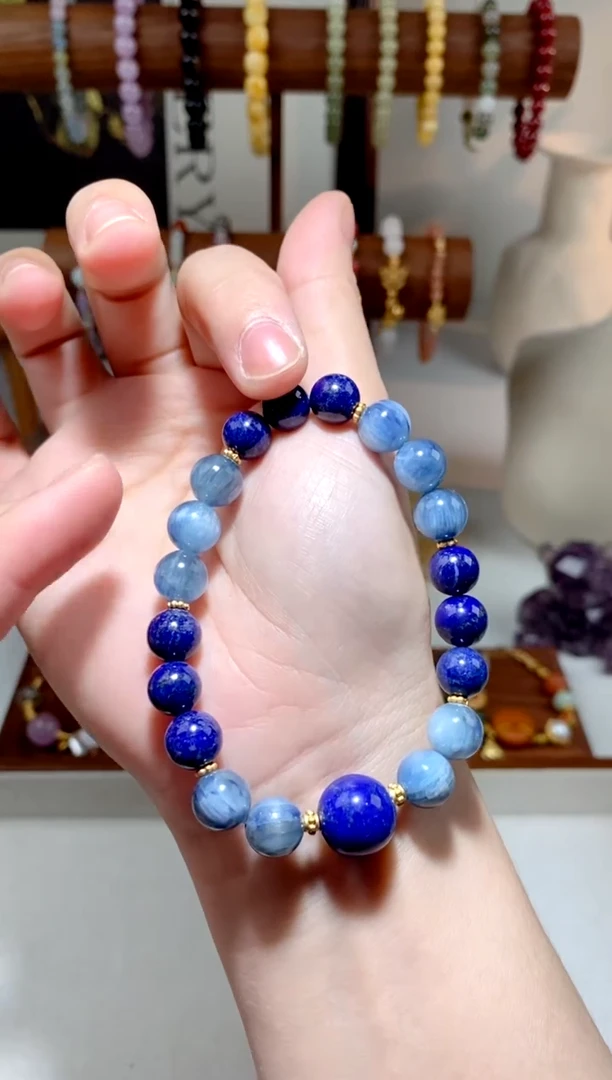 手串蓝晶石未镶嵌  蓝晶石青金单珠手串 约8-9mm 多样性发一