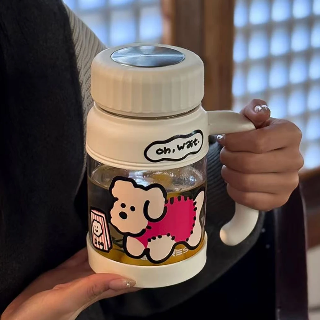 绚青可爱大容量玻璃水杯泡茶水分离女新款2025带把女士办公室杯子