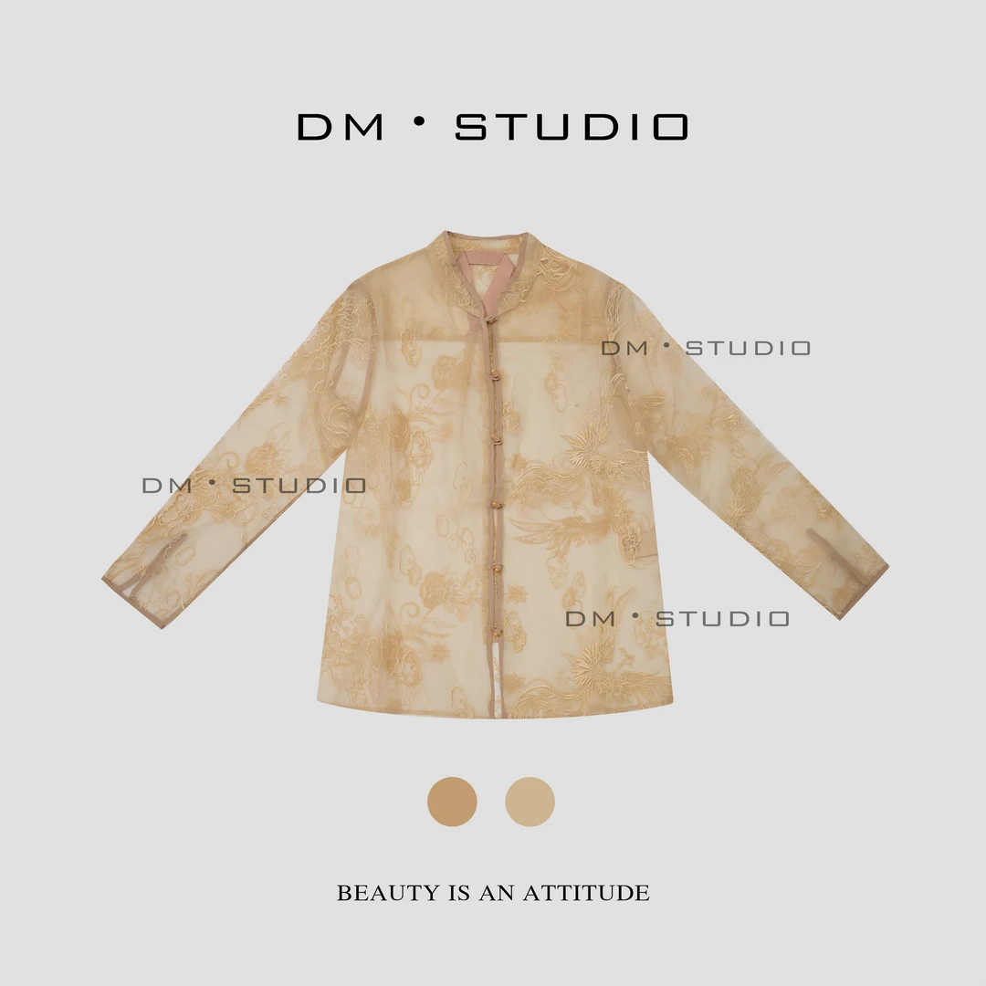DM•STUDIO/新中式国风刺绣设计100%桑蚕丝衬衫上衣（T6183）