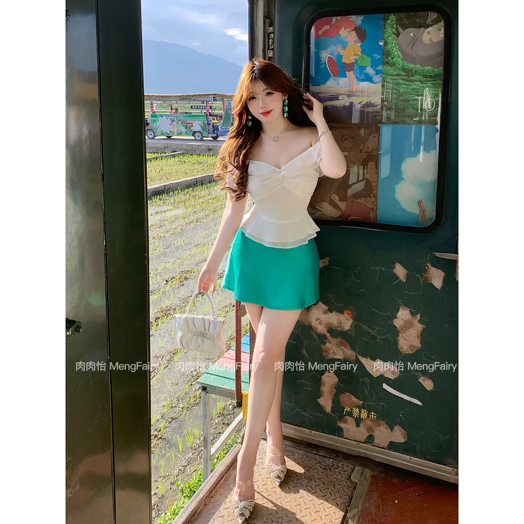 肉肉怡 清清【茉香风浅】甜美花边少女上衣显瘦A字半裙5439B 5440B