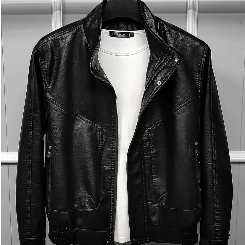 新款高品质男士立领休闲皮衣夹克