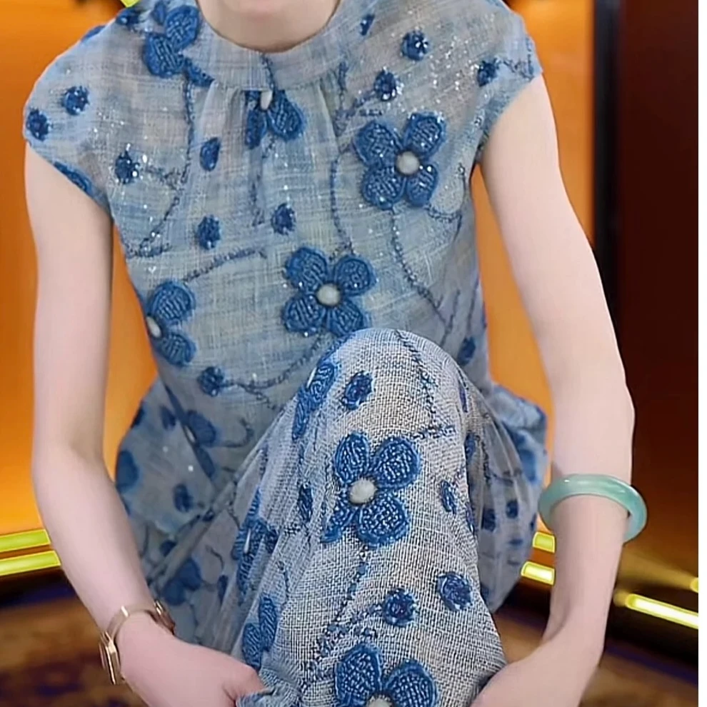 【衣雅严选】8121-2057#夏季新款时尚款满天星烫金系带连衣裙