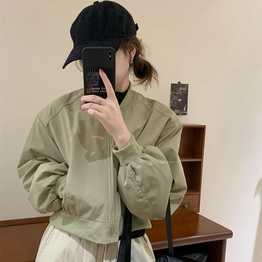 秋季简约时尚棒球服短款休闲百搭小个子外套立领夹克显高洋气2842