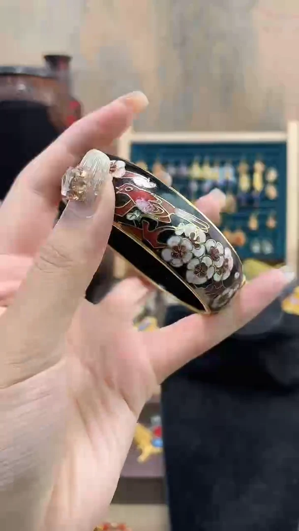 非遗手工景泰蓝开口镯子黑色