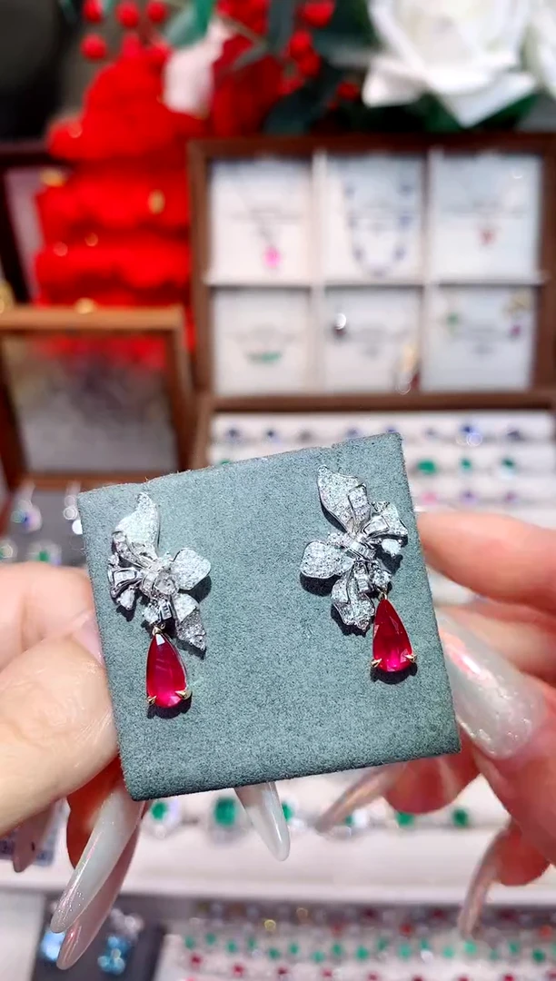18K金镶嵌耳饰红宝石2.08ct/天然宝石/七天无理由
