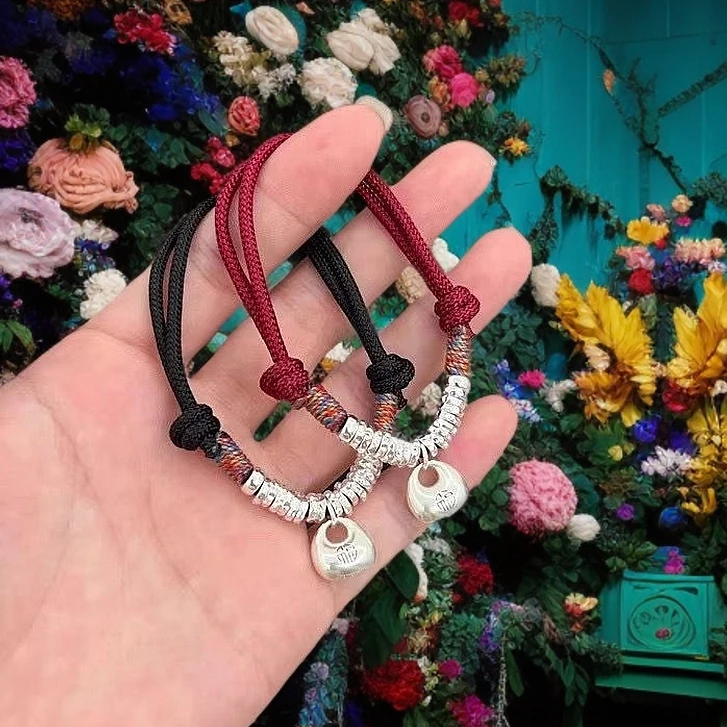 足银手链 【A830】15g999.9小胖福盘缠红黑绳可选时尚百搭情侣复古