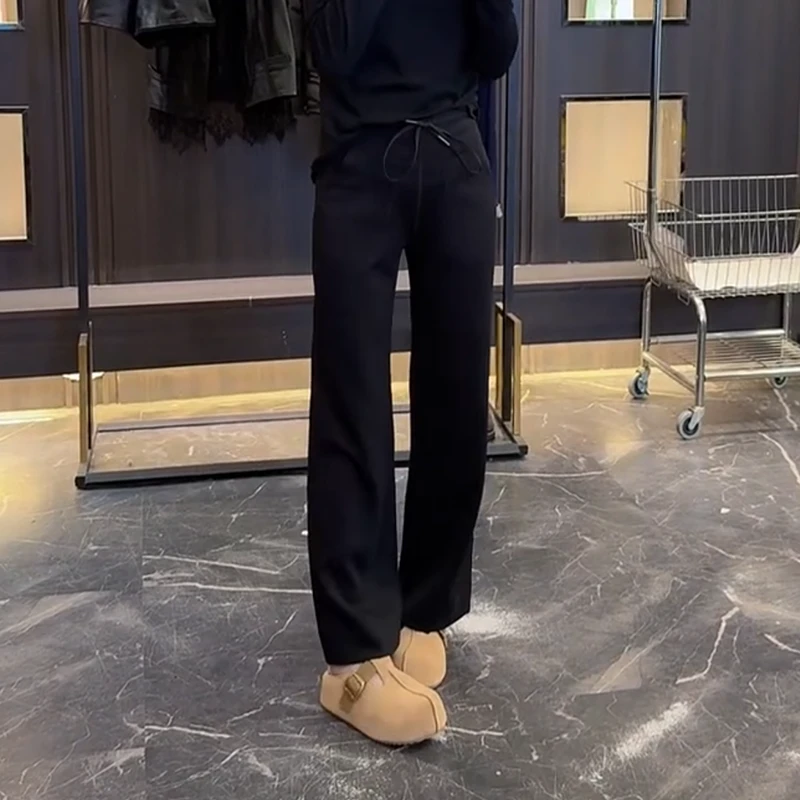 黑色直筒抽绳休闲裤女2025夏季新款大码洋气百搭时尚西装阔腿裤子