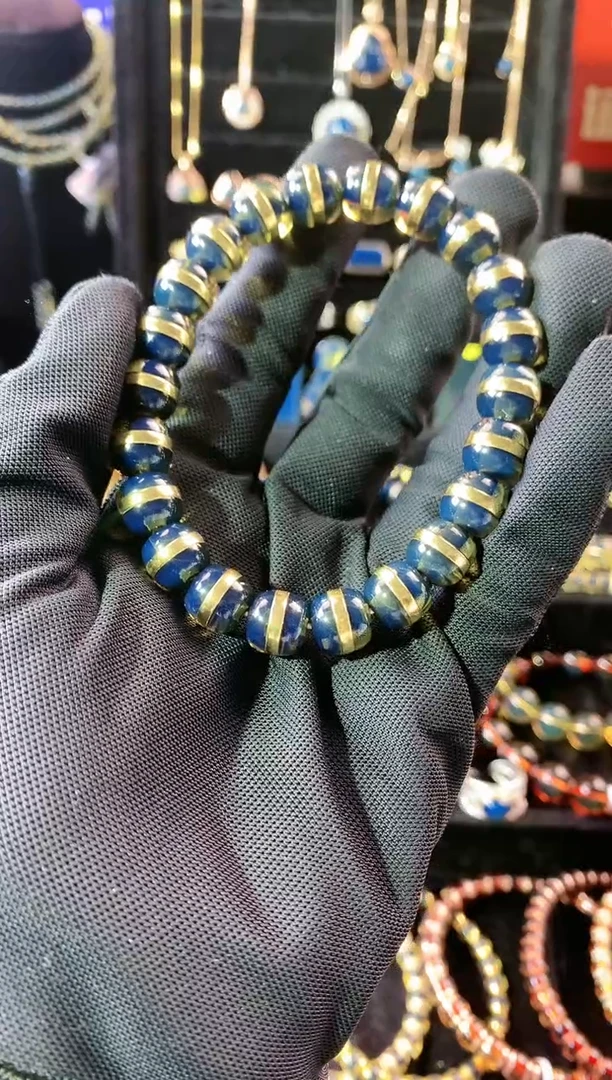 【闪购商品】琥珀珠宝奇石银S925镶嵌9mm宽版一线天手串