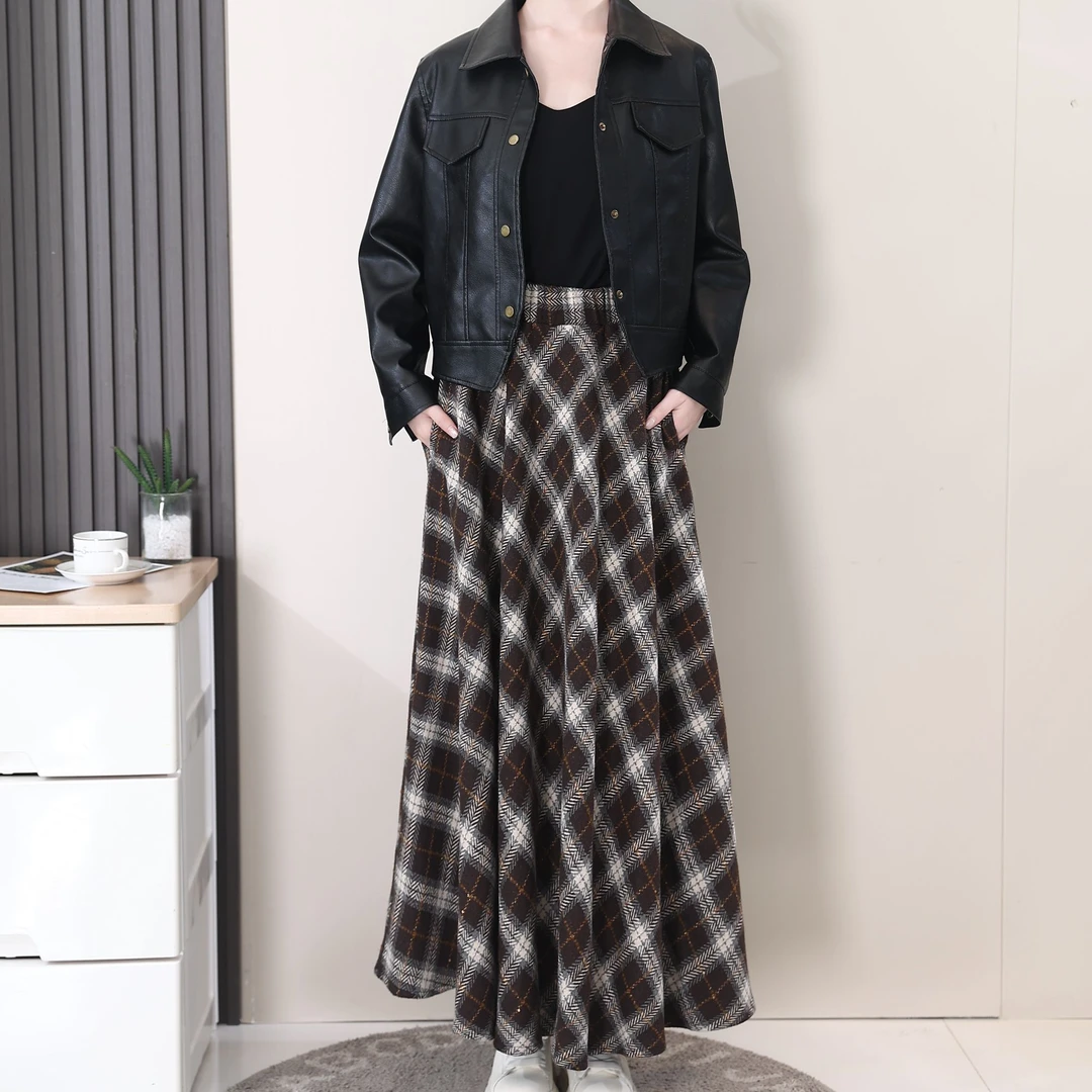 【丽】美拉德复古格子半身裙秋冬加厚高腰A字裙毛呢裙显瘦新款大238