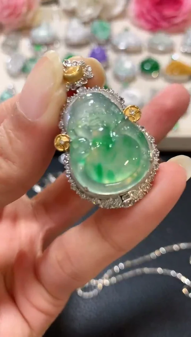 吊坠(不含链)18K金镶嵌翡翠n66