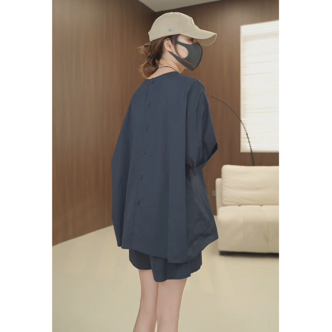 硕哥气质休闲套装两面穿宽松韩版两件套设计阔腿时尚 21698