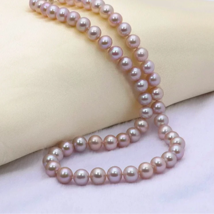 9.5-10.5mm淡水紫色珠珠项链送女友时尚高贵强光
