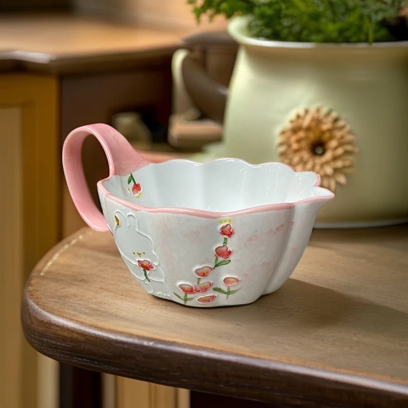 手绘陶瓷浮雕家用搅拌杯伴蛋杯大容量可爱